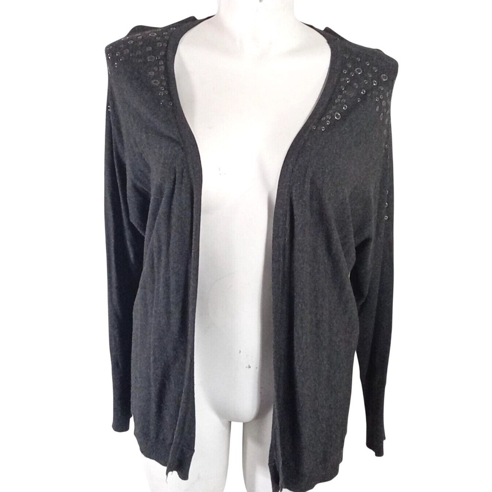 Andrea Jovine Cardigan 1X Charcoal Gray Embroider Button Bead Sweater